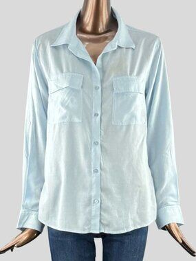 Room 34 Light Blue Linen Blend Utility Shirt - S Petite